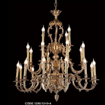 CODE: 1290/12+8+4:  Đèn chùm đồng 24 tay - KT: Ø 980mm x H 1060mm - Bóng đèn chân E14 x 24 bóng