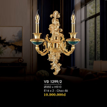 VĐ 1299/2: Đèn gắn tường 2 bóng - KT: Ø350mm x 510mm - Bóng đèn LED E14 x 2