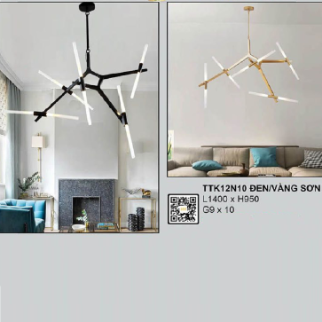 TTK12N Đen/Vàng: Đèn thanh ống thủy tinh 10 bóng - KT: L1400mm x H950mm - Bóng đèn LED G9 x 10 bóng