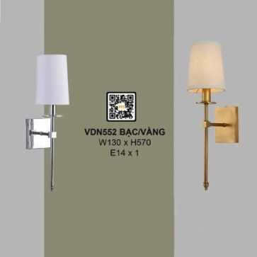 35 - VDN552 BẠC/VÀNG: Đèn gắn tường đơn ( Chao màu vàng/Bạc) - KT: W130mm x H570mm - Bóng đèn E14 x 1 bóng