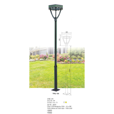 TRỤ 133: Đèn trụ sân vườn chất liệu hợp kim - Đèn LED - Cao 3000mm - Ánh sáng trắng/vàng