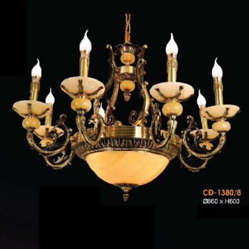 VER - CĐ -1380/8: Đèn chùm đồng chao đá 8 tay - KT: Ø860mm x H600mm - Bóng đèn E27 x 11 bóng