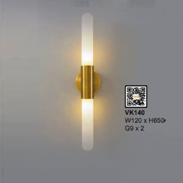 35 - VK140: Đèn gắn tường LED chao ống thủy tinh - KT: W120mm x H650mm - Đèn LED G9 x 2 bóng