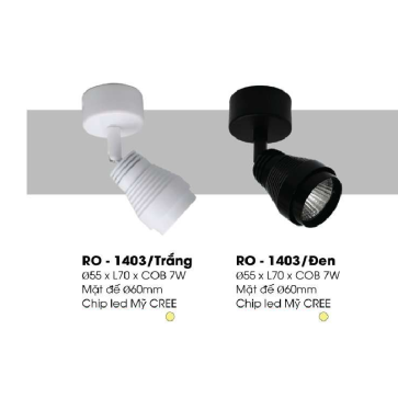 RO - 1403/Đen: Đèn rọi - KT: Ø55mm x L70mm - Đèn LED COB 7W ánh sáng vàng