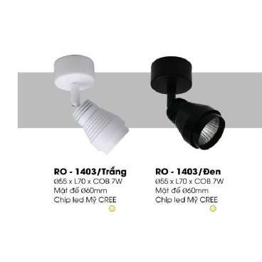 RO - 1403/Đen: Đèn rọi - KT: Ø55mm x L70mm - Đèn LED COB 7W ánh sáng vàng