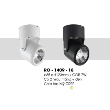 RO - 1409 - 18: Đèn rọi ( vỏ trắng/đen) - KT: Ø65mm x H123mm - Đèn LED COB 7W ánh sáng vàng