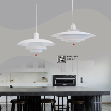 THD140T: Đèn gắn thả đơn ( chọn mẫu A/B) - KT: Ø400mm - Đèn E27 x 1 bóng