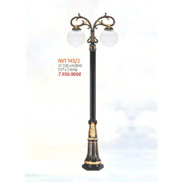 NVT 143/2: Đèn trụ sân vườn hợp kim 2 tay, chao bi thủy tinh