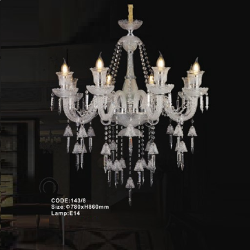 CODE: 143/8: Đèn chùm nến 8 tay - KT: Ø780mm x H860mm - Bóng đèn nến E14 x 8 bóng