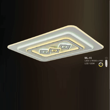 E - ML - 15: Đèn áp trần LED Mica chữ nhật - KT: L800mm x W600mm x H60mm  - Đèn LED 120W  ánh sáng đổi 3 màu - Remote