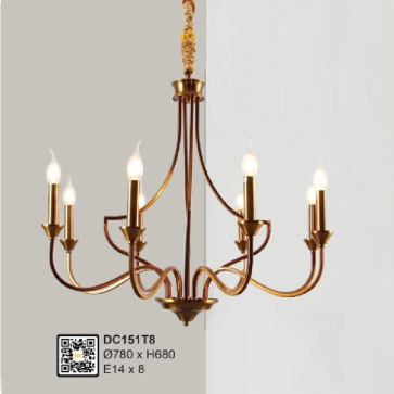 35 - DC151T8: Đèn chùm Phale nến 8 tay - KT: Ø780mm x H680mm - Bóng đèn nến chân E14 x 8 bóng