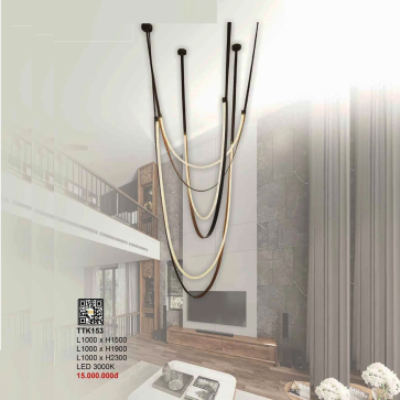 LTK153: Đèn thả LED  - L1000mm x H1500mm + L1000mm x H1900mm + L1000mm x H2300mm - Đèn LED ánh sáng vàng 3000K