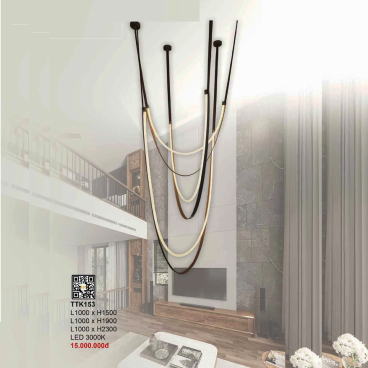 LTK153: Đèn thả LED  - L1000mm x H1500mm + L1000mm x H1900mm + L1000mm x H2300mm - Đèn LED ánh sáng vàng 3000K