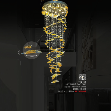 3 - THD153: Đèn thả thông tầng LED Phale - KT: Ø800mm x H3500mm - Đèn LED GU 10 x 12 bóng