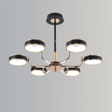 35 - TTK155T6: Đèn chùm LED thân Đen 6 tay - KT: Ø650mm - Đèn LED 100W đổi 3 màu