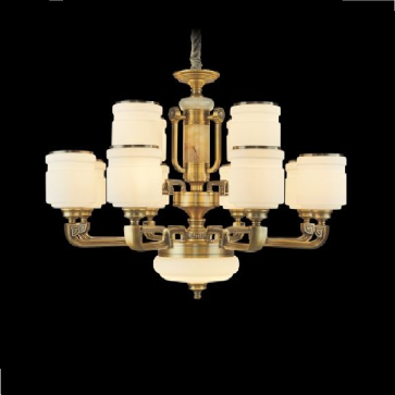 E - C - 283/8 + 4: Đèn chùm 12 tay, chao thủy tinh - KT: Ø1010mm x H560mm - Bóng đèn E27 x 12 bóng + Đèn LED