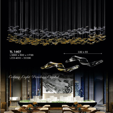 HF - TL 1607: Đèn thả  - KT: L3000mmx W600mm  x H700mm - Đèn LED 40W ánh sáng vàng 3000K