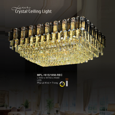 A - MPL - 1615/1050 - REC: Đèn áp trần chữ nhật Phale màu khói + Trong - KT: L1050mm x W750mm x H360mm - Đèn LED đổi 3 màu