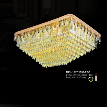 A - MPL - 1617/1050 - REC: Đèn áp trần chữ nhật Phale màu khói + Trong - KT: L1050mm x W750mm x H520mm - Đèn LED đổi 3 màu