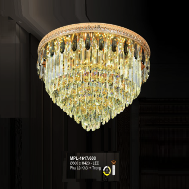A - MPL - 1617600: Đèn áp trần Phale màu khói + trong - KT: Ø600mm x H420mm - Đèn LED đổi 3 màu