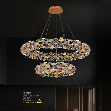 FT 1652: Đèn thả Phale LED 2 vòng - KT: Ø500mm +Ø760mm x H1500mm - Đèn LED đổi 3 màu