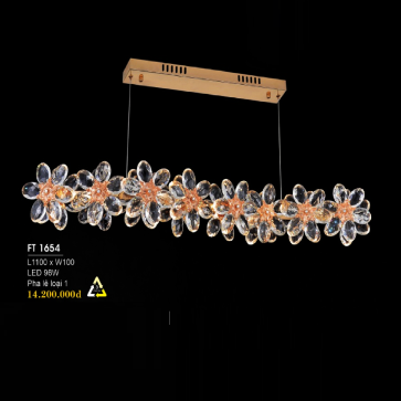 FT 1654: Đèn thả ngang Phale LED  - KT: L1100mm + W100mm  - Đèn LED 96W đổi 3 màu