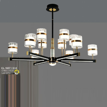 S - CL 1657/8+4: Đèn chùm  LED 12 Tay - KT: Ø960mm x H530mm - Đèn LED 225W ánh sáng đổi 3 màu