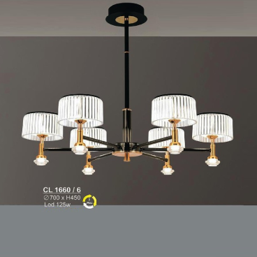 S - CL 1660/6: Đèn chùm LED 6 Tay - KT: Ø700mm x H450mm - Đèn LED 125W ánh sáng đổi 3 màu