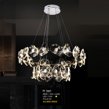 FT 1661: Đèn thả Phale LED 2 vòng  - KT: Ø(500 + 800)mm + H400mm - Đèn LED 175W ánh sáng vàng