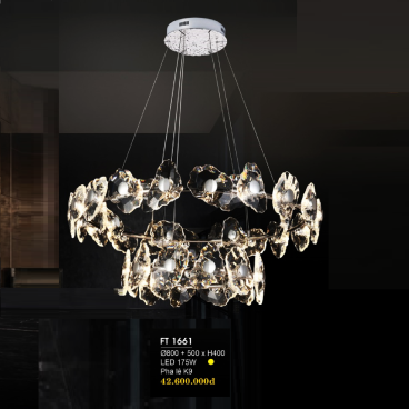FT 1661: Đèn thả Phale LED 2 vòng  - KT: Ø(500 + 800)mm + H400mm - Đèn LED 175W ánh sáng vàng