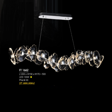 FT 1662: Đèn thả ngang Phale LED  - KT: L1200mm + W150mm x H170mm + 500mm - Đèn LED 100W ánh sáng vàng