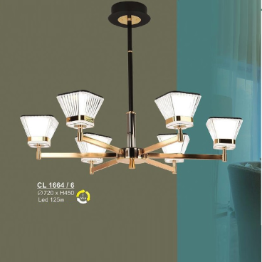 S - CL 1664/6: Đèn chùm LED 6 Tay - KT: Ø720mm x H450mm - Đèn LED 125W ánh sáng đổi 3 màu
