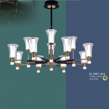 S - CL 1667/8+4: Đèn chùm  LED 12 Tay - KT: Ø930mm x H450mm - Đèn LED 225W ánh sáng đổi 3 màu