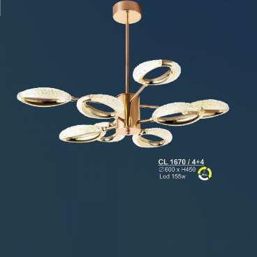 S - CL 1663/4+4: Đèn chùm  LED 8 Tay - KT: Ø600mm x H450mm - Đèn LED 156W ánh sáng đổi 3 màu