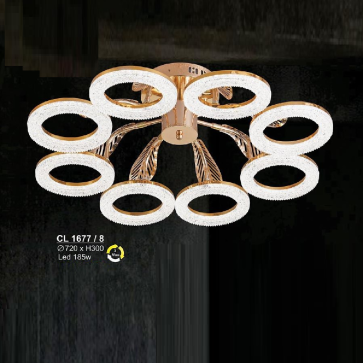 S - CL 1677/8: Đèn chùm  LED 8 Tay - KT: Ø720mm x H300mm - Đèn LED 185W ánh sáng đổi 3 màu