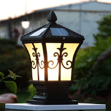 TD - 17 - 20/Đen: Đèn đầu trụ NLMT - KT: Ø240mm x H450mm - Bóng đèn LED + Bóng đèn E27 x 1