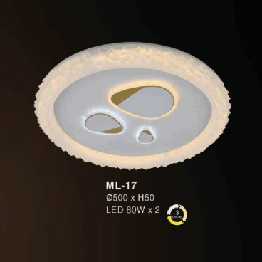 E - ML - 17: Đèn áp trần LED vuông - KT: Ø500mm x H50mm  - Đèn LED 80W x 2 ánh sáng đổi 3 màu