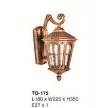 E - TD - 172: Đèn gắn tường ngoài trời - KT: L180mm x W220mm x H350mm - Đèn E27 x 1 bóng