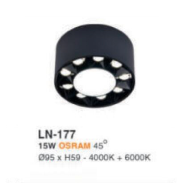 LN - 177: Đèn lon LED 15W gắn nổi, ánh sáng trung tính+trắng