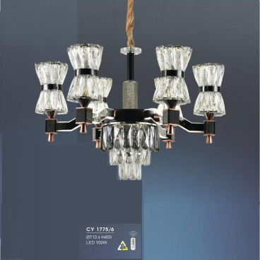 HF - CY 1775/6:  Đèn chùm LED 6 tay  - KT: Ø710mm x H450mm - Đèn LED 100W đổi 3 màu - Remote