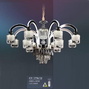 HF - CY 1776/12:  Đèn chùm LED  12 tay -  KT: Ø960mm x H550mm - Đèn LED 200W đổi 3 màu - Remote