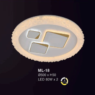 E - ML - 18: Đèn áp trần LED vuông - KT: Ø500mm x H50mm  - Đèn LED 80W x 2 ánh sáng đổi 3 màu