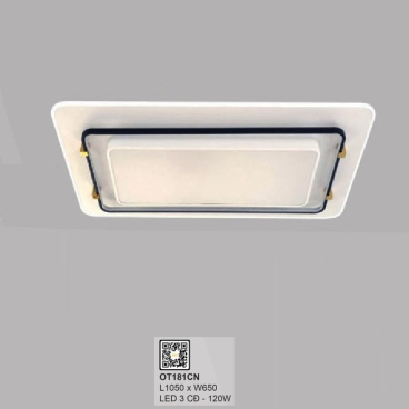 OT181CN: Đèn áp trần chữ nhật LED - KT: L1050mm x W650mm - Đèn LED 120W đổi 3 màu