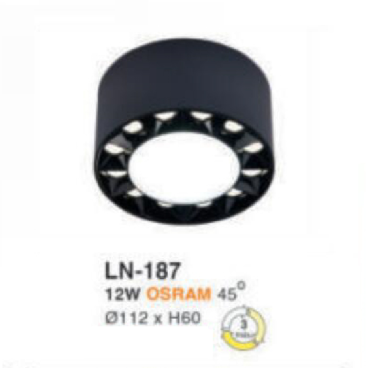 LN - 187: Đèn lon LED 12W gắn nổi, ánh sáng đổi 3 màu (vàng - trung tính - trắng)