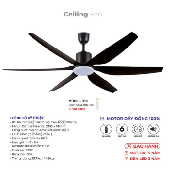 MODEL - Q.19: Quạt trần đèn 6 cánh nhựa ABS