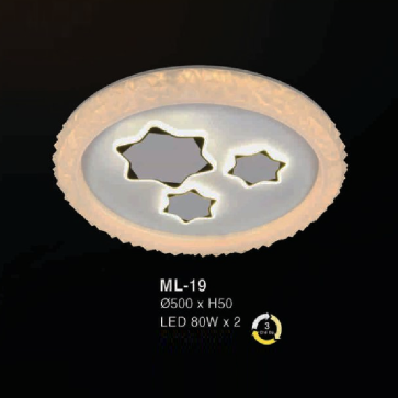 E - ML - 19: Đèn áp trần LED vuông - KT: Ø500mm x H50mm  - Đèn LED 80W x 2 ánh sáng đổi 3 màu