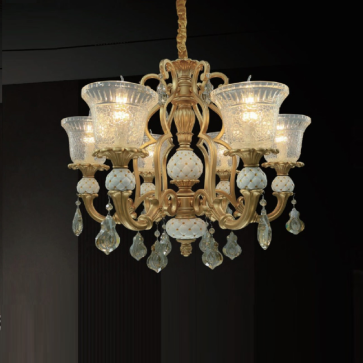 CODE: CH19/6: Đèn chùm 6 tay chao thủy tinh - KT: Ø700mm x H550mm - Bóng đèn E14 x 6 bóng