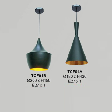 TCF01A: Đèn thả đơn - KT: Ø200mm x H450mm - Bóng đèn E27 x1 bóng