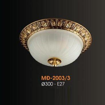 VE - MĐ - 2003/3: Đèn áp trần đồng chao Thủy tinh trắng - KT: Ø300mm - Bóng đèn E27 x 3 bóng