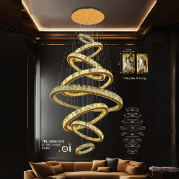 A - TPL - 2004/1000: Đèn thả 21 vòng LED Phale - KT: Ø1000mm x H3500mm - Đèn LED đổi 3 màu - Remote